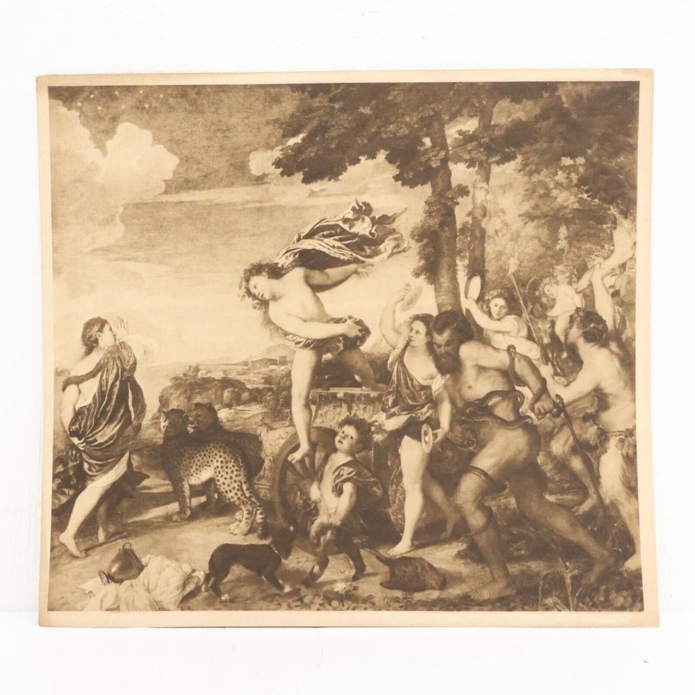 Bacchus and Ariadne by Titian Art Print Sepia Tone Early 1900s Print 7x7.75in